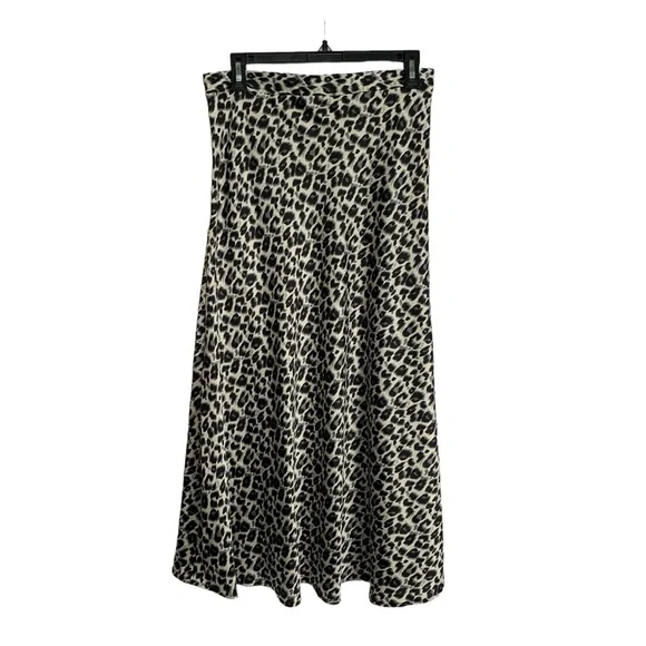 Salt + Soul Womens M Maxi Midi Skirt Gray Black White Leopard Animal Print Silky - Picture 2 of 7